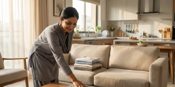Reliable house helper performing daily household duties in a modern Karachi home.