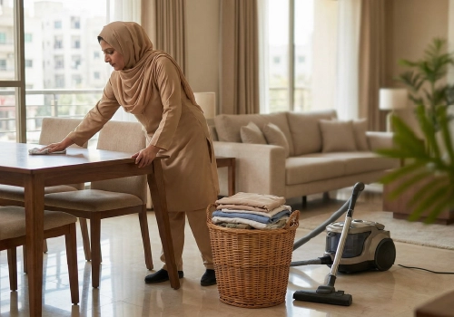 Maid for home performing house cleaning services in Karachi.