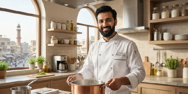 Skilled domestic cook preparing meals in a Karachi home through a professional placement service.