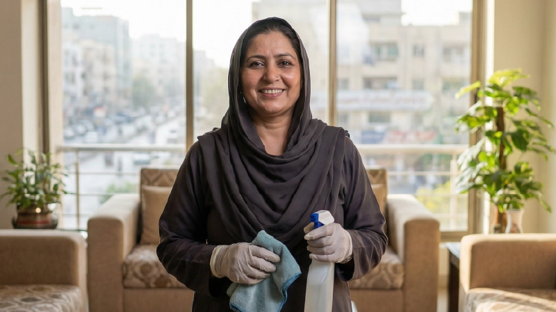 Fully vetted Pakistan maid providing household maid service in a Karachi home through Domestica.